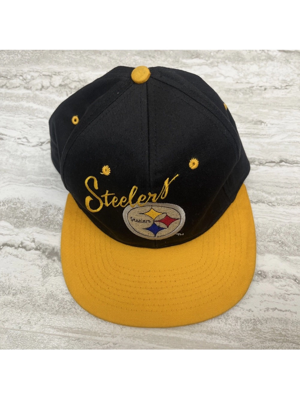 NFL Pittsburgh Steelers Adult VTG 90's Snapback Cap Yellow Brim Game Day Hat 099